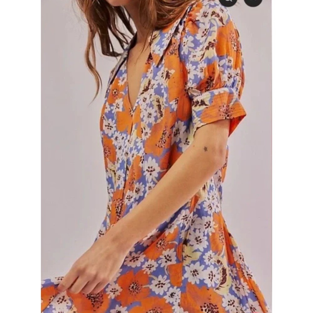 Free People Sugar Crush Mini Dress in Cobalt Small Cottage Core Grandma Core - Picture 9 of 9